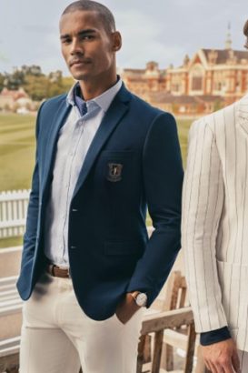 Navy Blue Cricket Blazer & White Cricket Shirt For Men